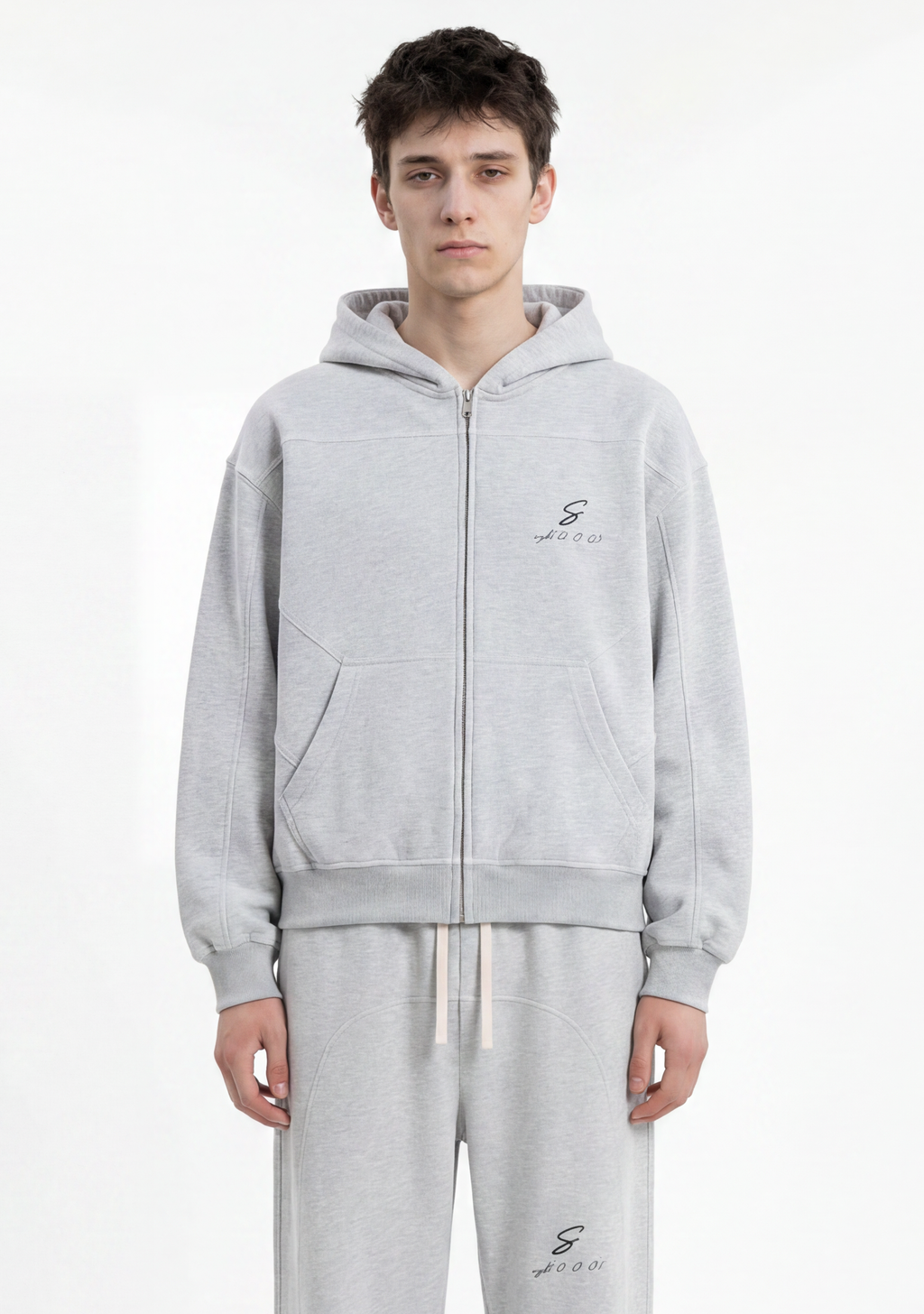 rgb(0, 0, 0) Zip Hoodie — Flower Gray