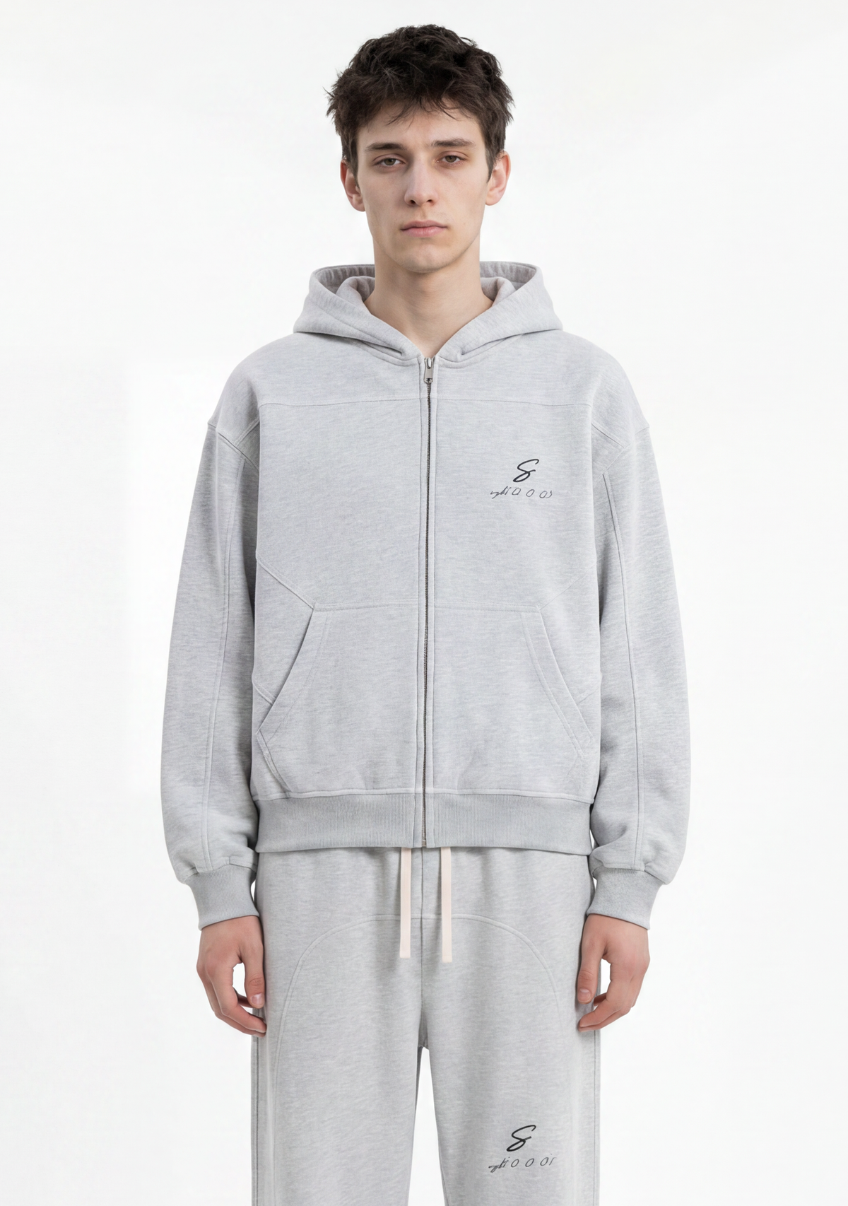 rgb(0, 0, 0) Zip Hoodie — Flower Gray