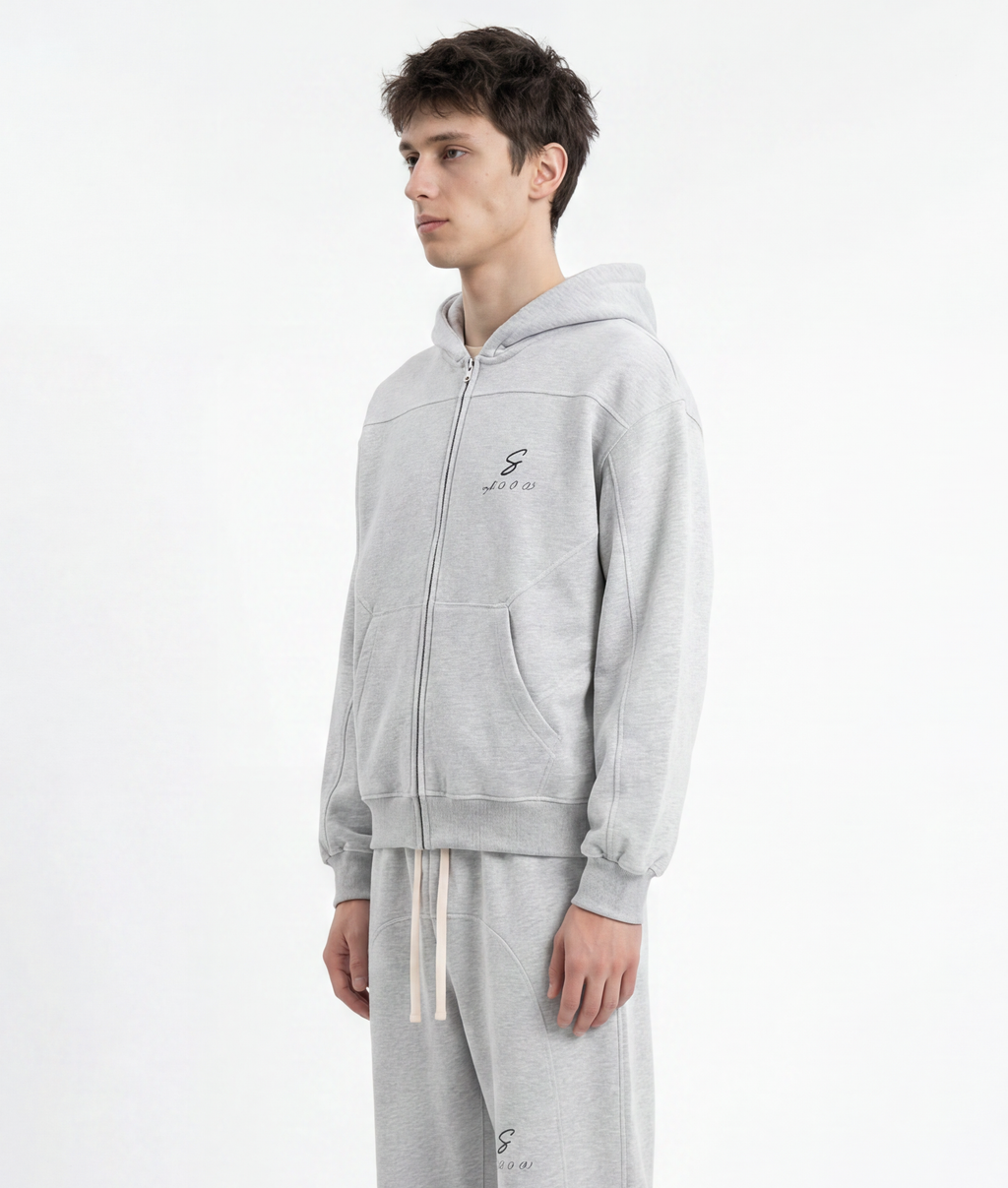 rgb(0, 0, 0) Zip Hoodie — Flower Gray