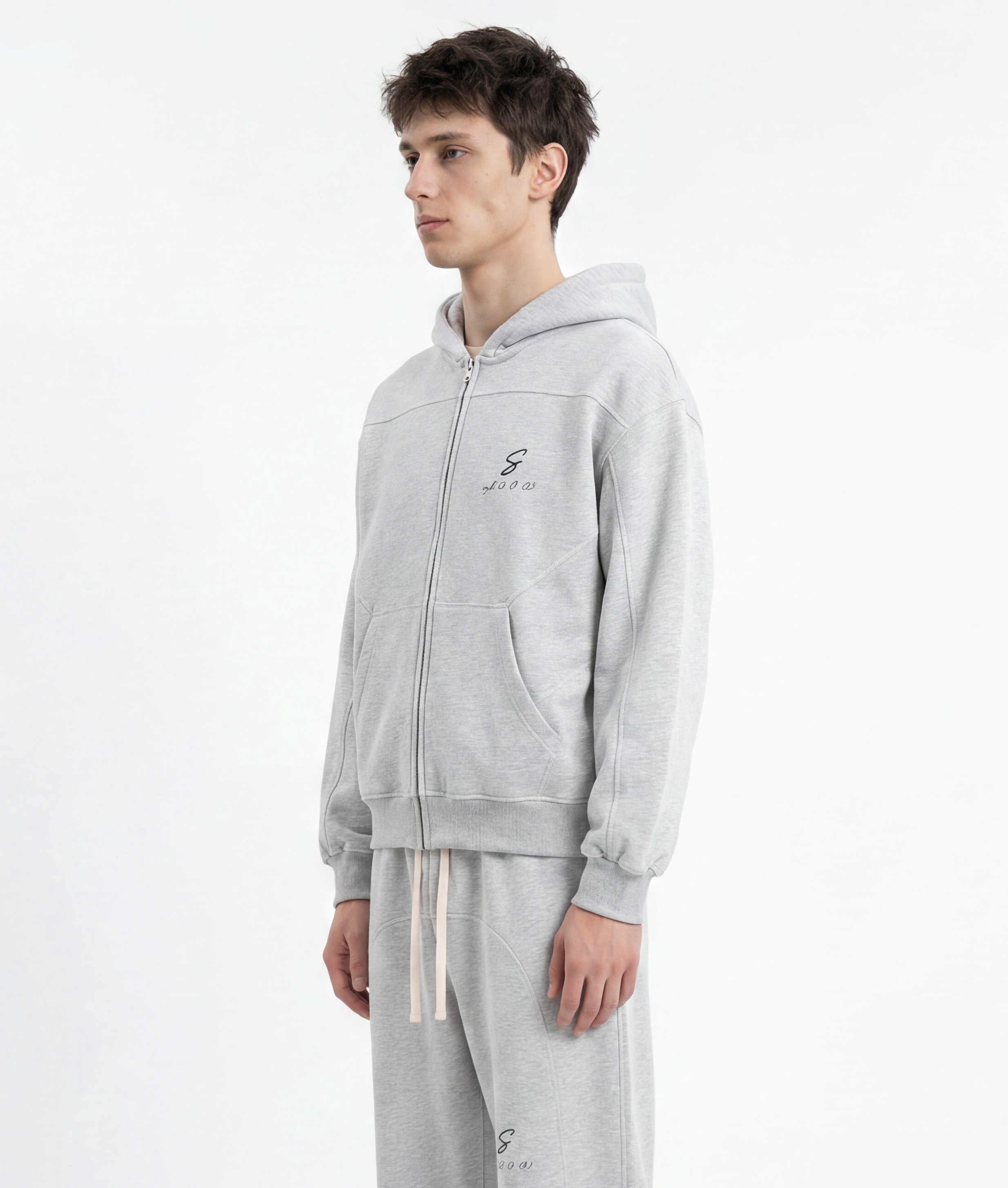 rgb(0, 0, 0) Zip Hoodie — Flower Gray
